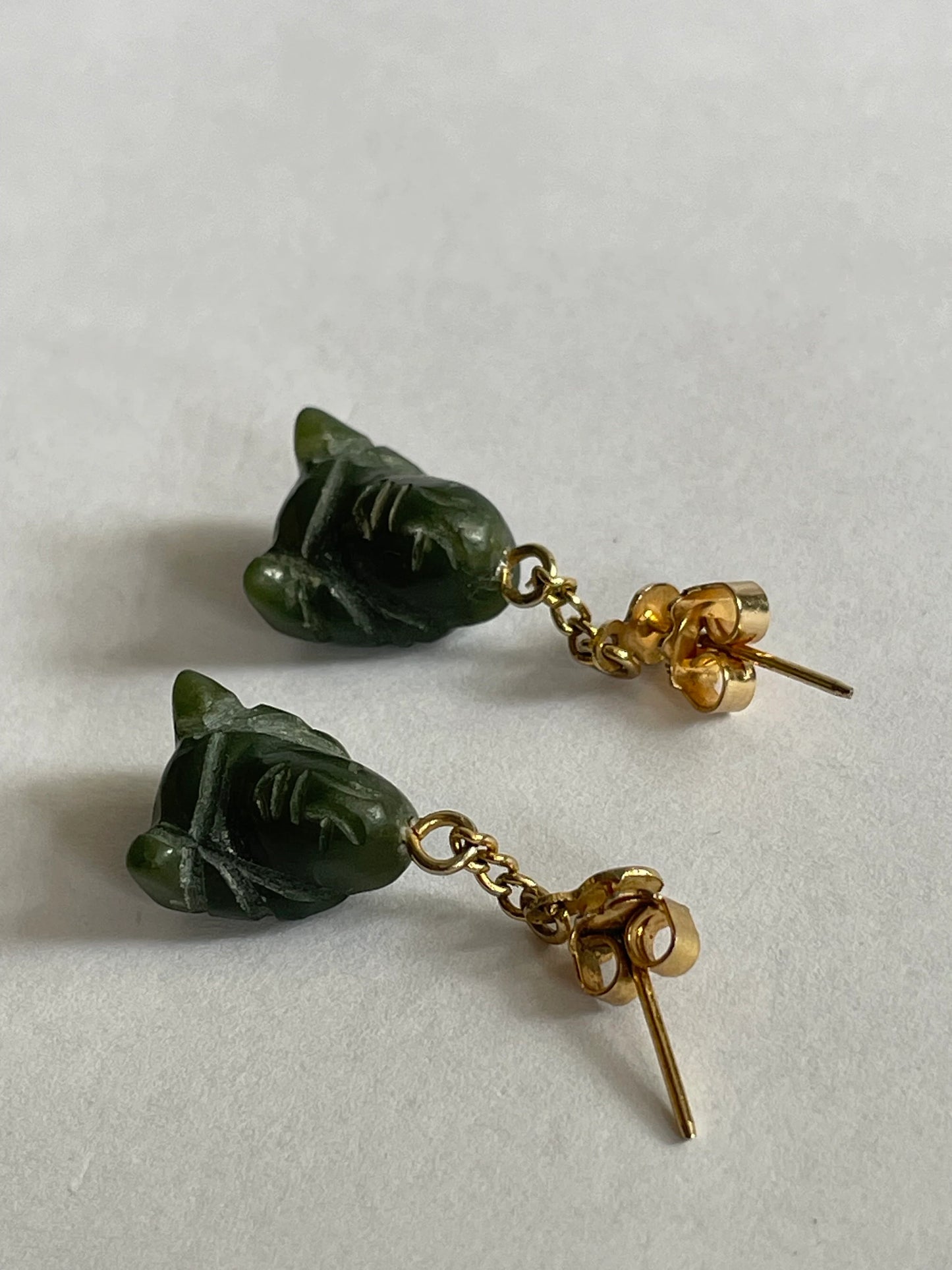 Hand Carved Jade Buddha Earrings - Vintage