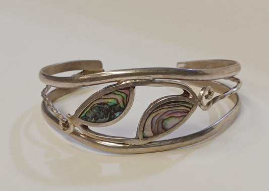 Alpaca Silver and Abalone Cuff Bracelet - Small Petite Size Jewelry - Seashell Jewelry