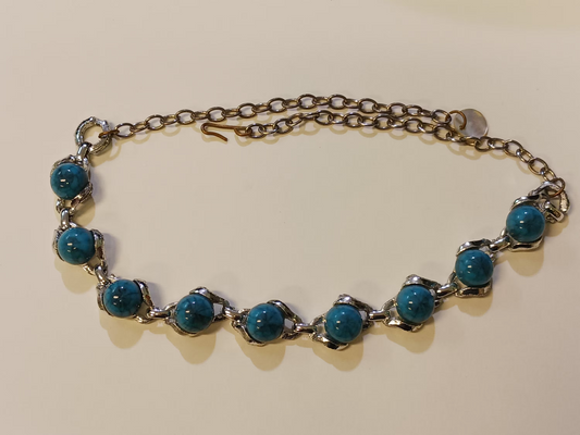 Blue Thermoset Bead Necklace - Plastic Jewelry - Vintage 1950-60s