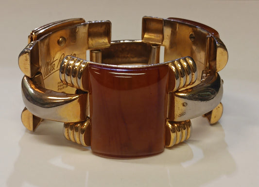 Bakelite Nita Raya Albert Flamand Bakelite and "Fladium" Locket Bracelet - Signed Art Deco Jewelry - Vintage 1930s