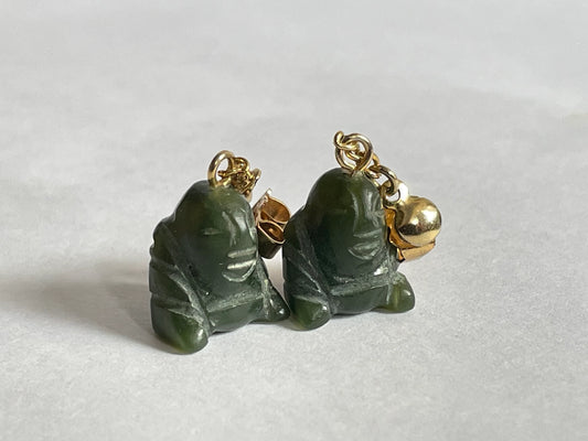 Hand Carved Jade Buddha Earrings - Vintage