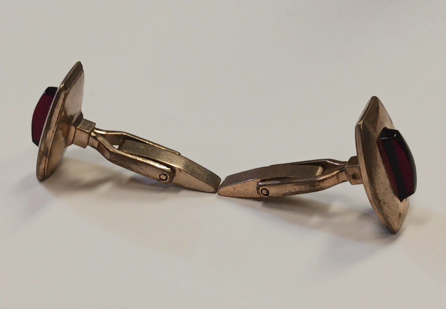 Gold Tone and Red Glass Art Deco Cuff Links - Men's Fashion - Vintage 1920-30s