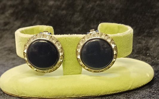 Rhinestone and Faux Deep Blue Moonstone Clip-On Earrings - Coro Jewelry - Vintage 1960s signed Coro