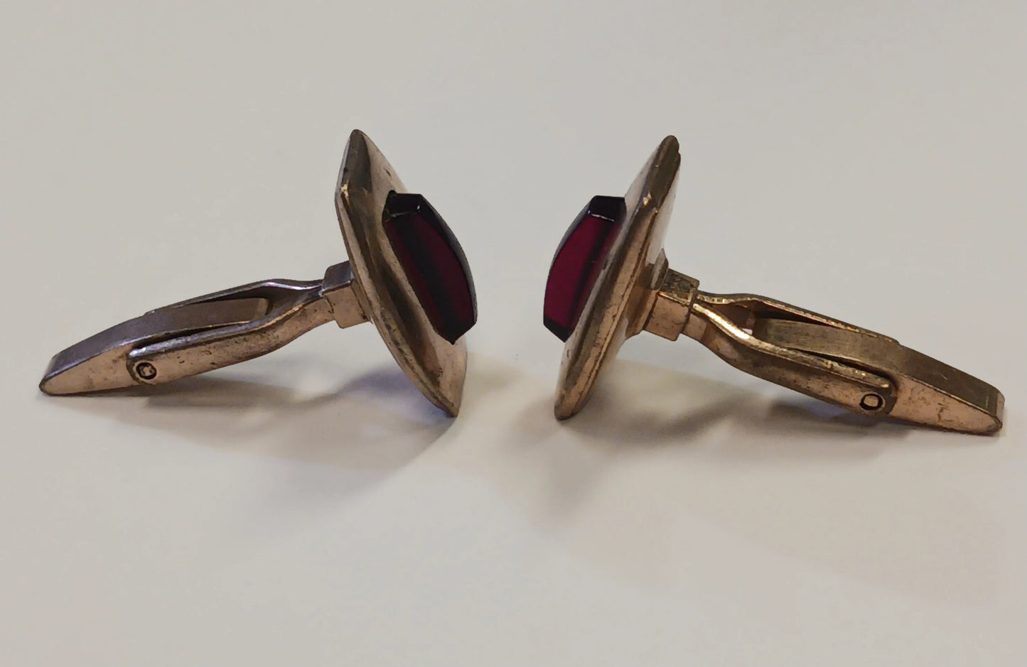 Gold Tone and Red Glass Art Deco Cuff Links - Men's Fashion - Vintage 1920-30s