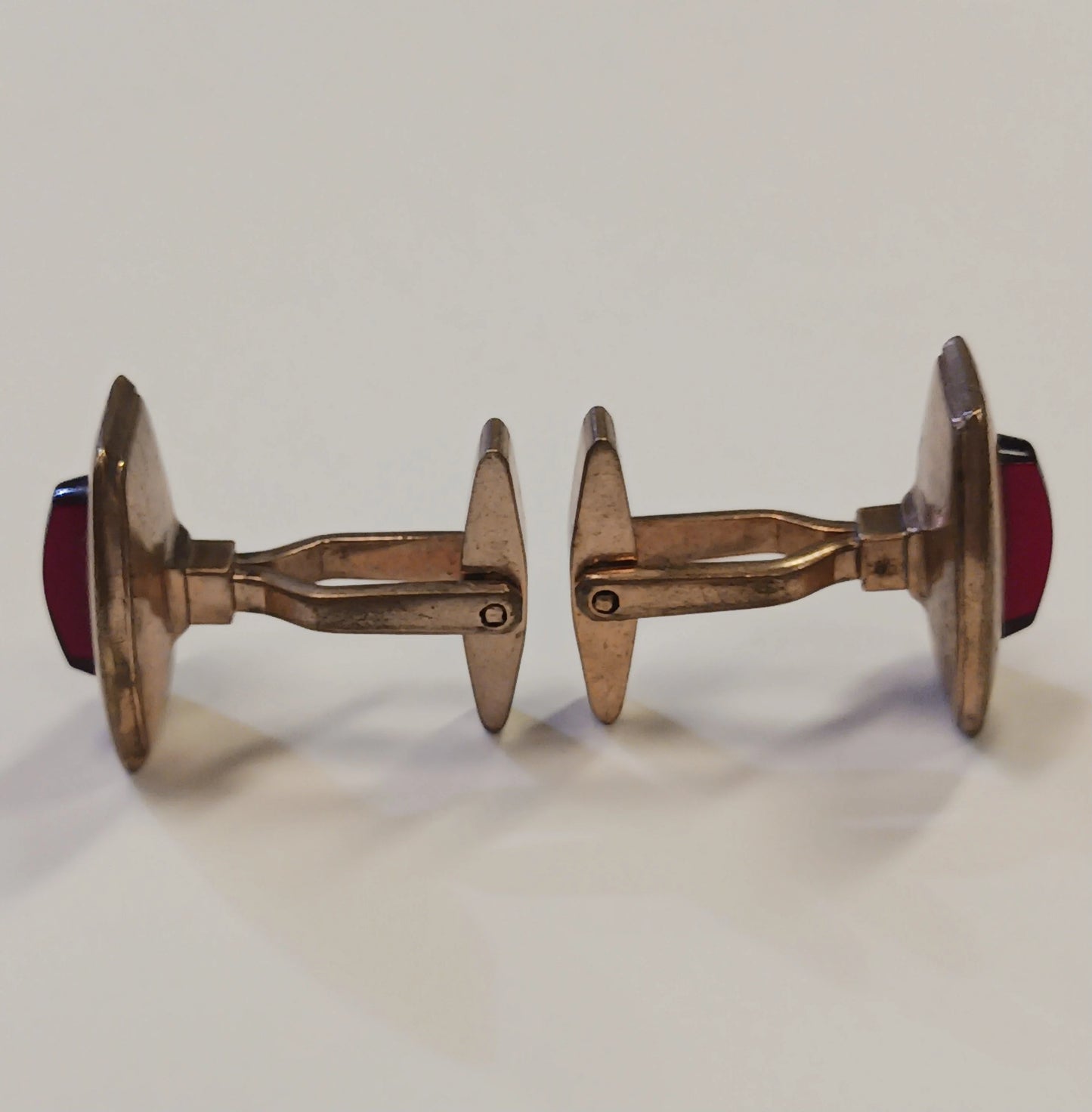 Gold Tone and Red Glass Art Deco Cuff Links - Men's Fashion - Vintage 1920-30s