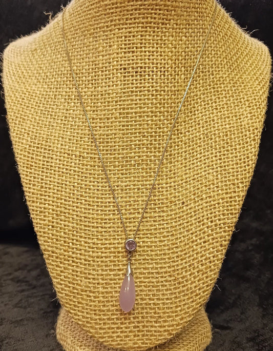 Lavender Jade Teardrop on .925 Silver Chain - Signed KC Necklace