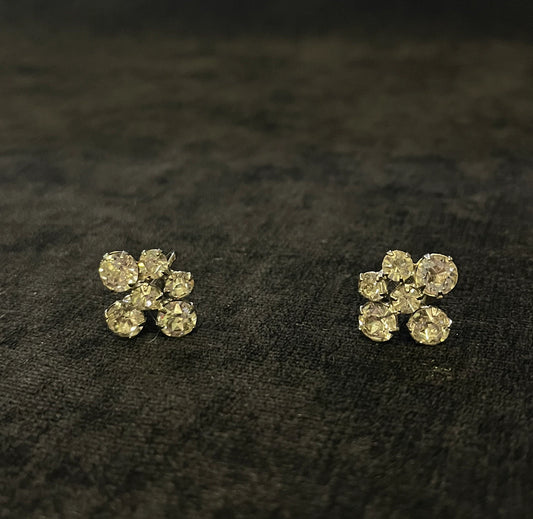High Grade Crystal and Rhinestone Round Floral Earrings - Vintage