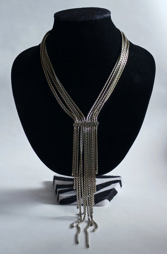 Brutilist Syle Chain Necklace - Twelve Starnd  Silver Chain Matinee Length -Marked  BCBGeneration