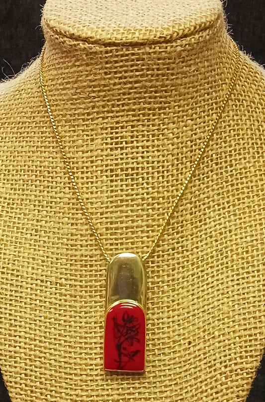 Floral Calligraphy Art Necklace - Stamped 51534 - Vintage Eastern Style Jewelry