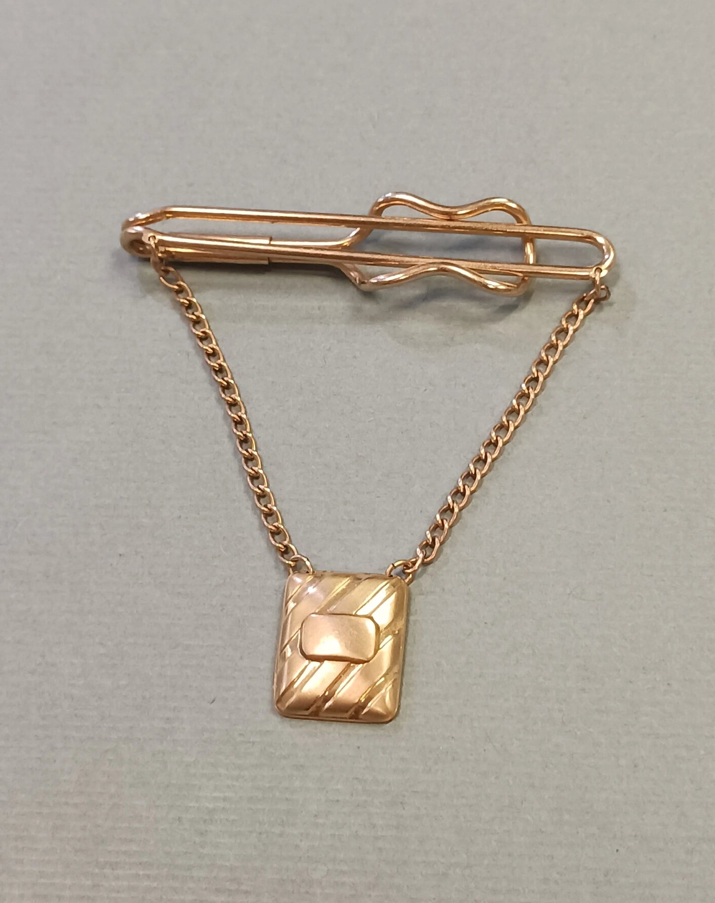 Gold Tie Bar with Chain and Pendant - Signed Hadley Menswear - Made in the U.S.A. - Retro Tie Bar- Mid Century Modern Tie Bar
