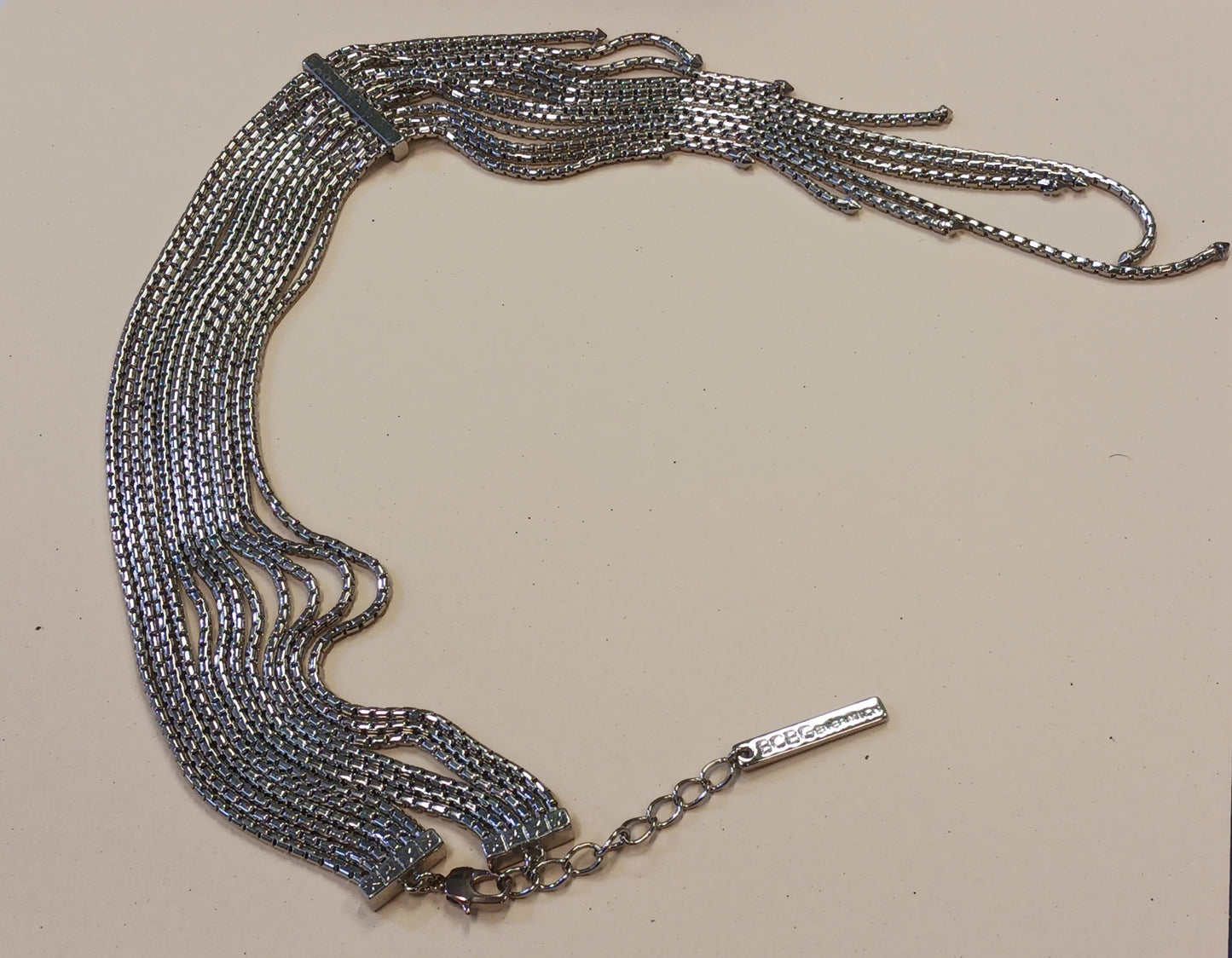 Brutilist Syle Chain Necklace - Twelve Starnd  Silver Chain Matinee Length -Marked  BCBGeneration