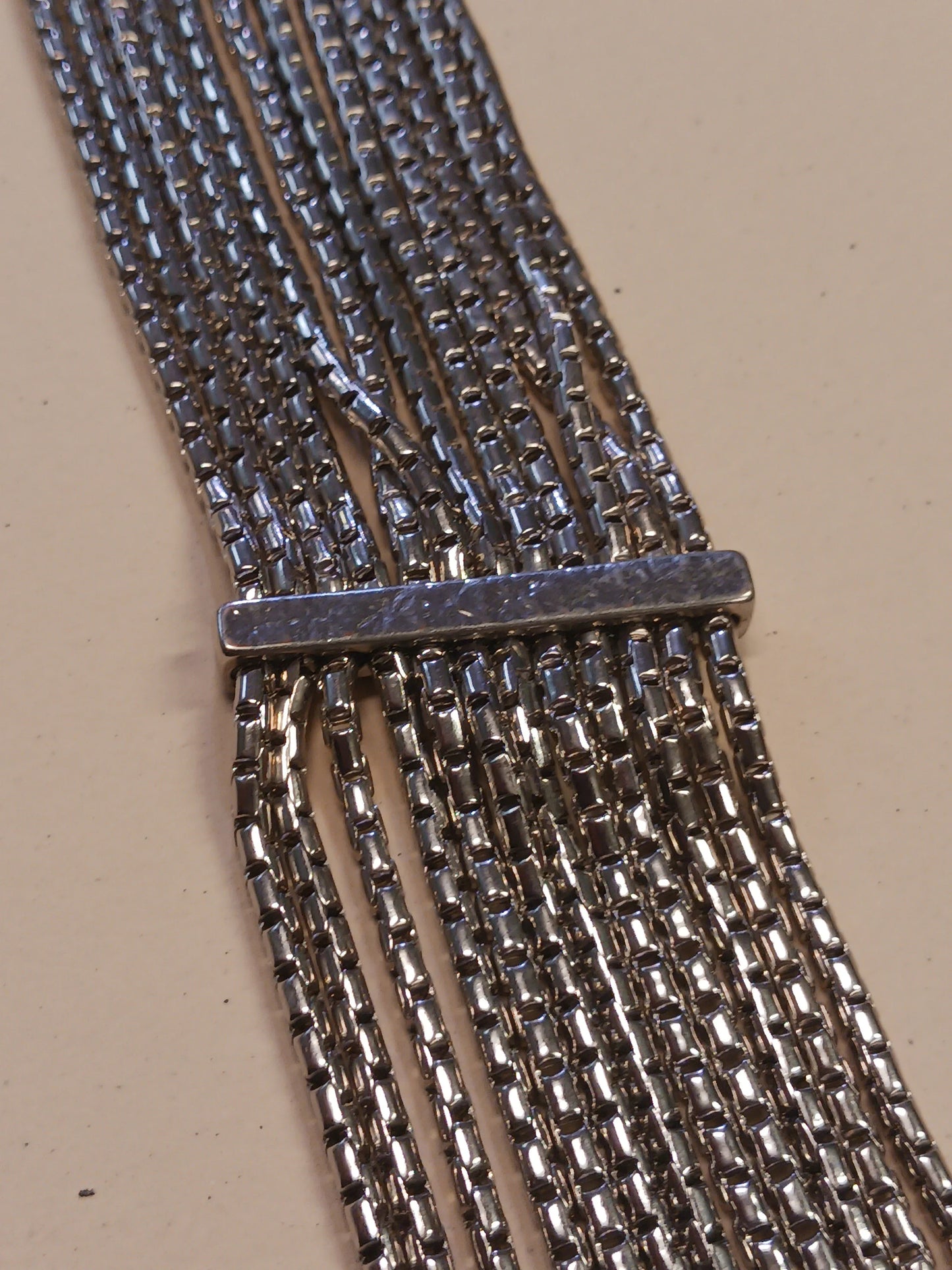 Brutilist Syle Chain Necklace - Twelve Starnd  Silver Chain Matinee Length -Marked  BCBGeneration