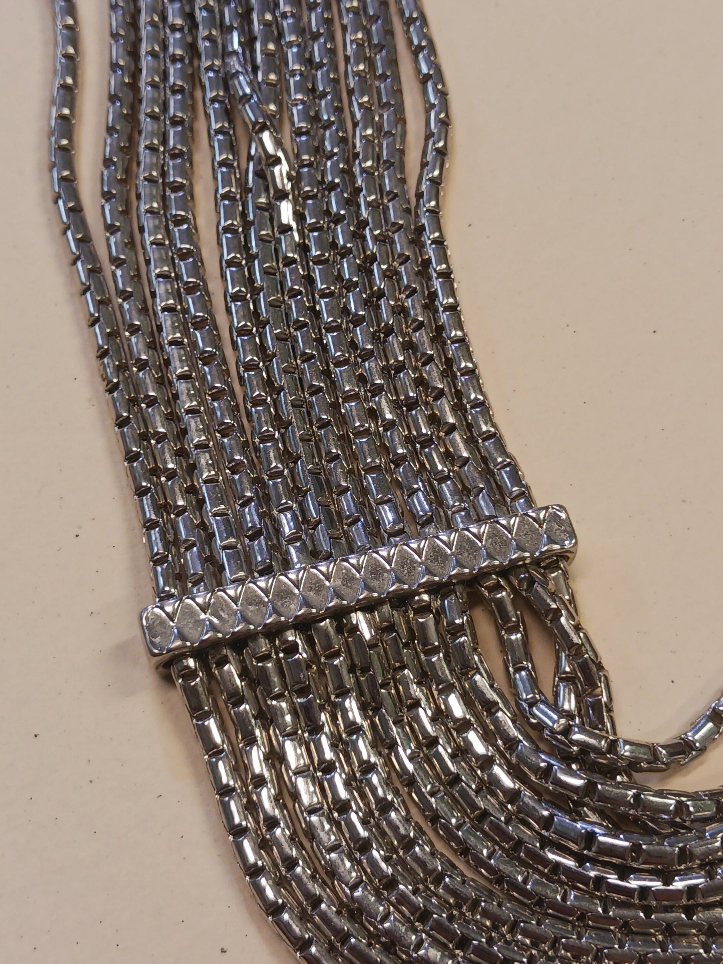 Brutilist Syle Chain Necklace - Twelve Starnd  Silver Chain Matinee Length -Marked  BCBGeneration