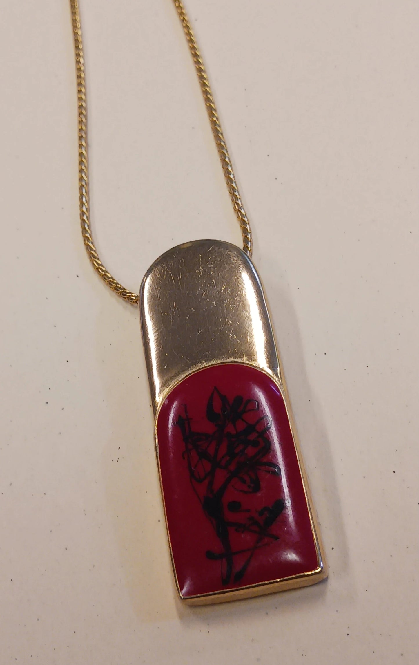 Floral Calligraphy Art Necklace - Stamped 51534 - Vintage Eastern Style Jewelry