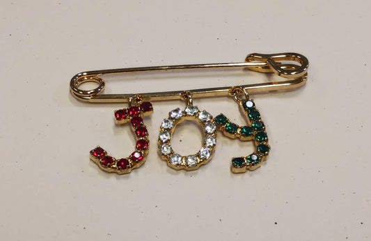 Gold Tone and Rhinestone "JOY" Brooch