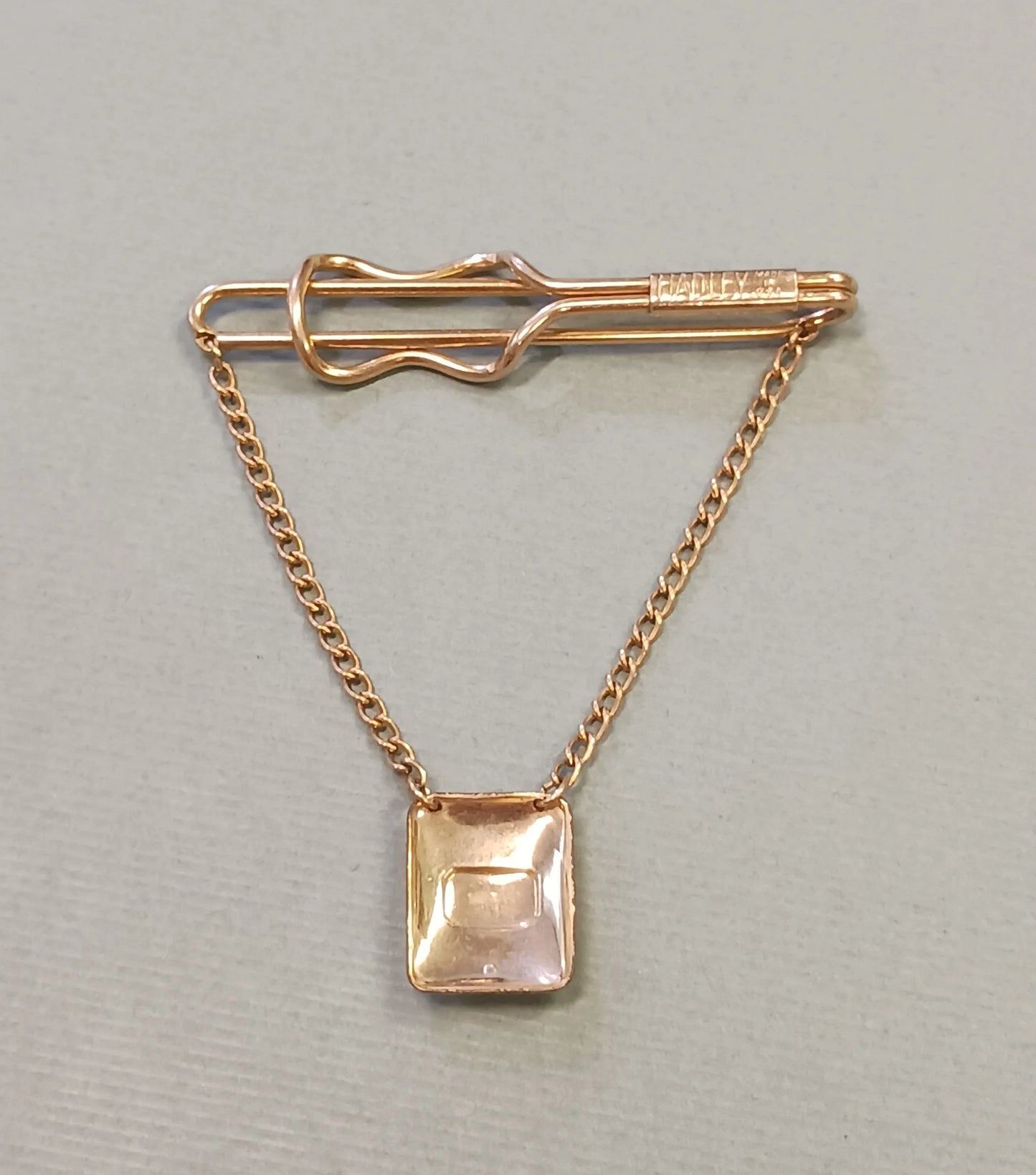 Gold Tie Bar with Chain and Pendant - Signed Hadley Menswear - Made in the U.S.A. - Retro Tie Bar- Mid Century Modern Tie Bar