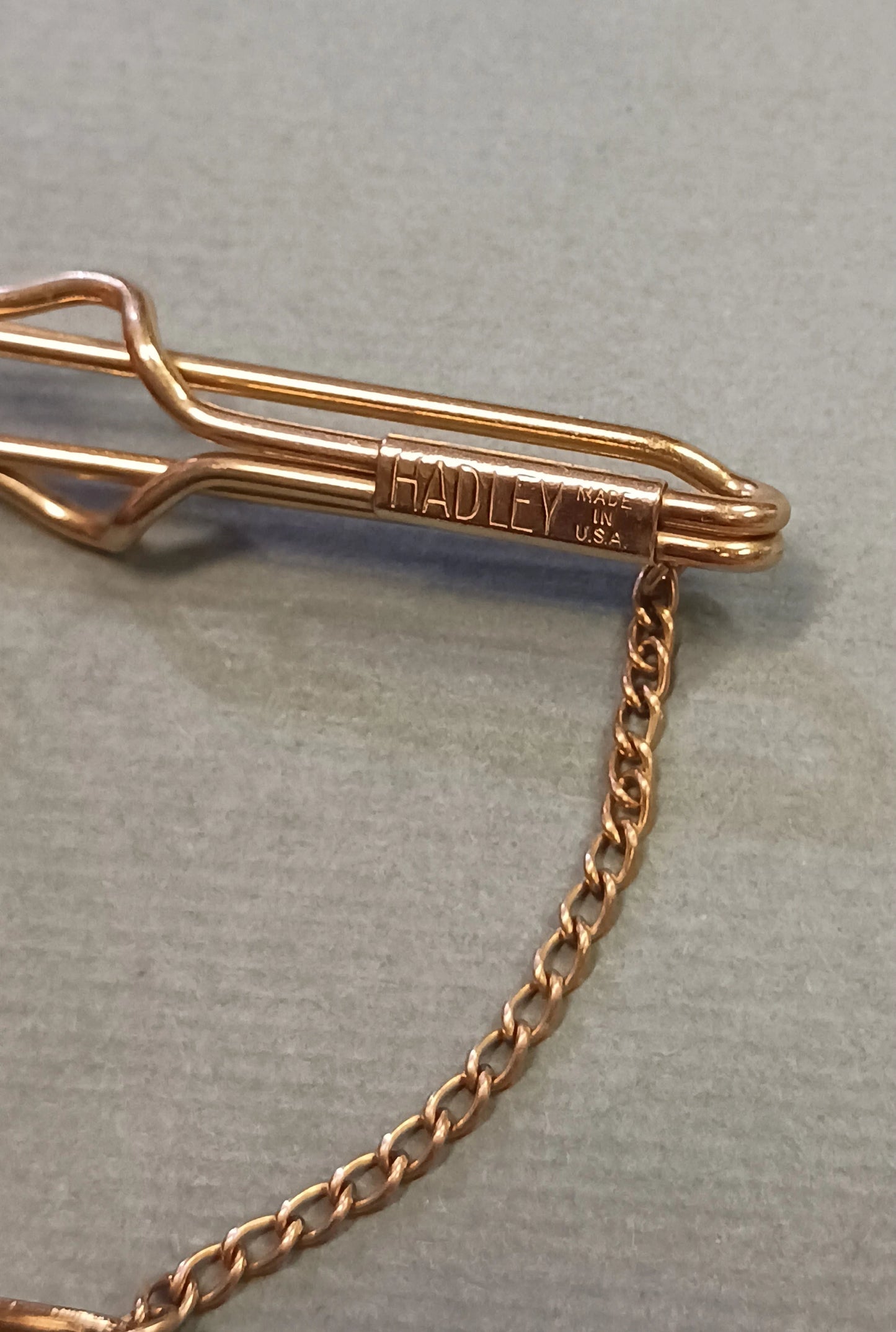 Gold Tie Bar with Chain and Pendant - Signed Hadley Menswear - Made in the U.S.A. - Retro Tie Bar- Mid Century Modern Tie Bar