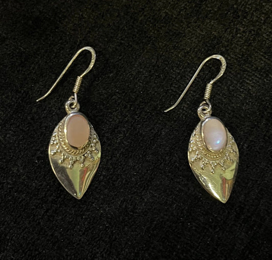 Silver Teardrop Earrings with Channel Set Pink Quartz Gemstones - Vintage Artist Made - Southwest .925 Trade Jewelry