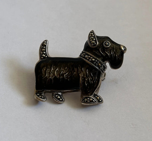 Black Scottie Dog Pin with Marcasite Details - Vintage Scottie Dog Brooch - Perfect for Scotty Dog Lover