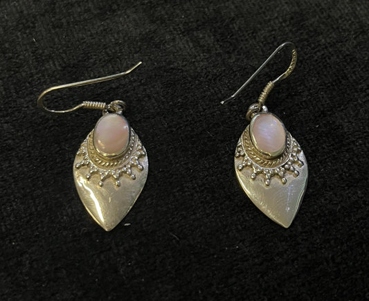 Silver Teardrop Earrings with Channel Set Pink Quartz Gemstones - Vintage Artist Made - Southwest .925 Trade Jewelry(Z)