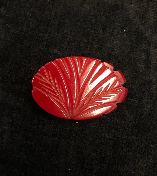 Cherry Red Bakelite Brooch with Deep Carvings - Vintage Brooch