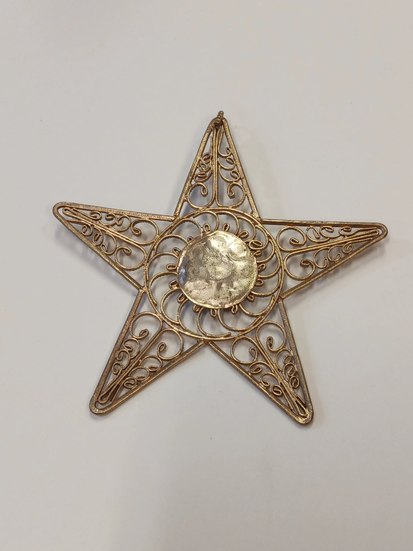 Nepalese Gold Tone Star/Starfish Pendant with Coral and Turquoise Accents - Hand-Made in Nepal - Vintage BOHO Jewelry