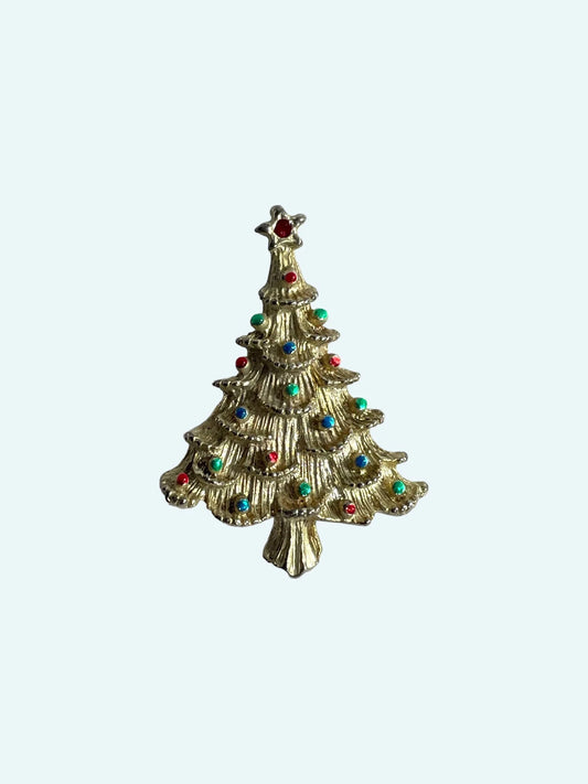 Gerry's Jewelry Company - Christmas Tree Brooch - Silver Enamel with Gold Wash