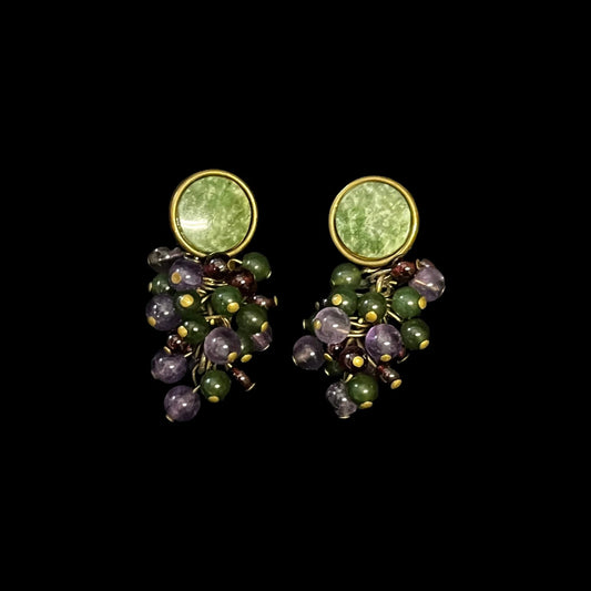 Jade Bead Grape Bunch Earrings