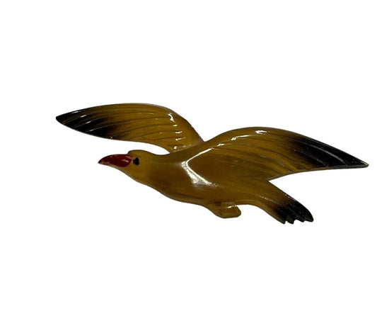 Flying Bird Brooch - Vintage 1915 Celluloid - Marked Depose', French for Hand Made - A Parisian Mark