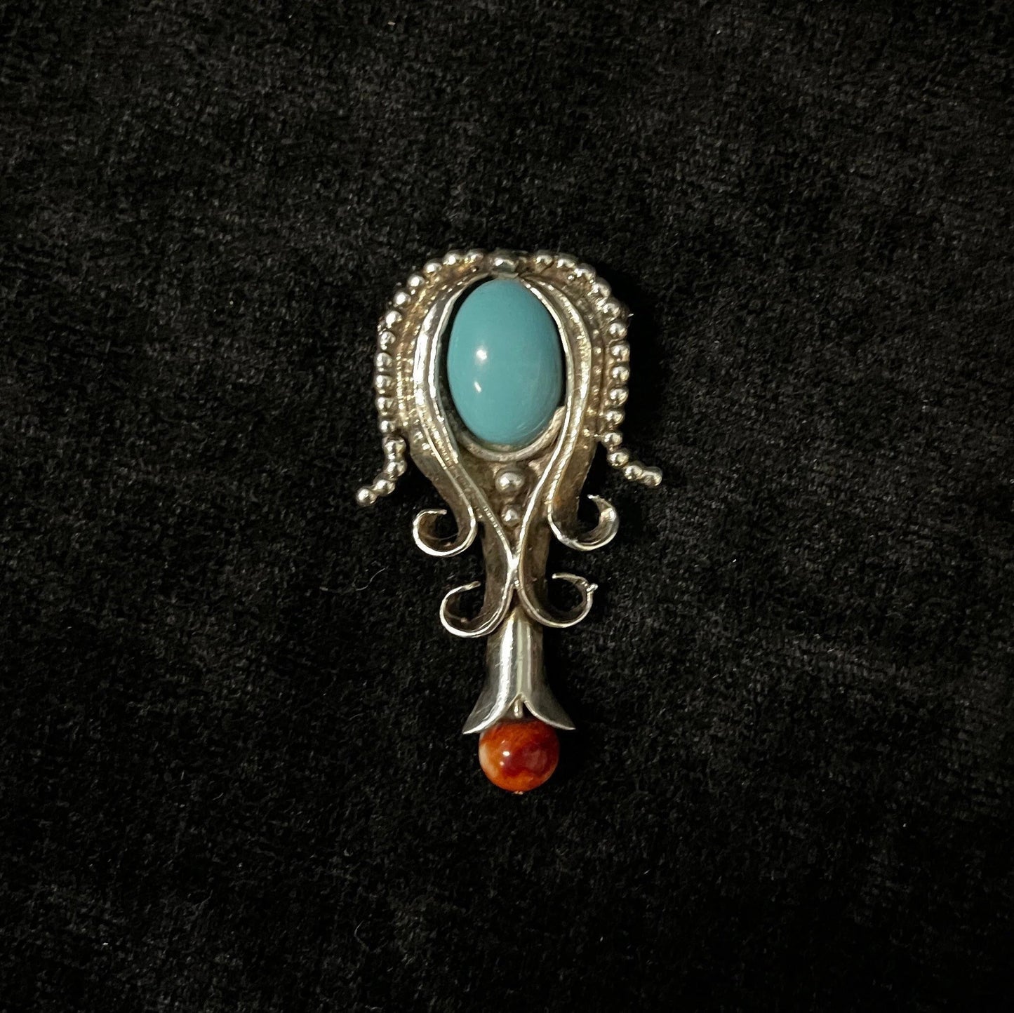 Silver Turquoise Dripping Bloom Brooch