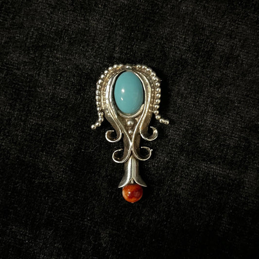Silver Turquoise Dripping Bloom Brooch