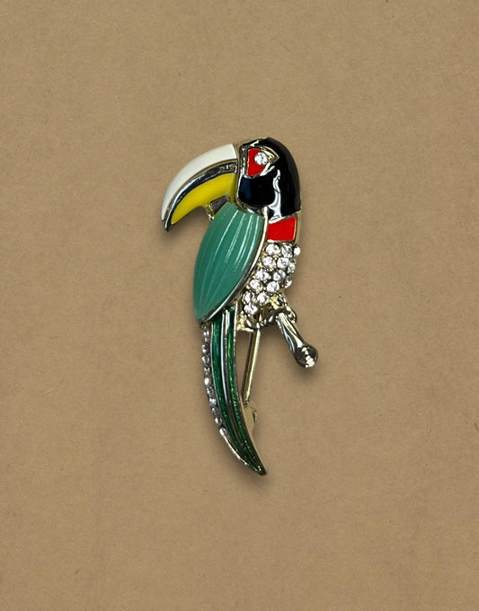 Napier Toucan Brooch- Gold-tone Base with Enamel, Rhinestones, and Thermoset Settings - Florida Brooch - Toucan Pin - Unusual Settings