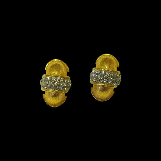 Kenneth J. Lane Bridal Ready Crystal and Gold Toned Rounded Clip Ons- Vintage