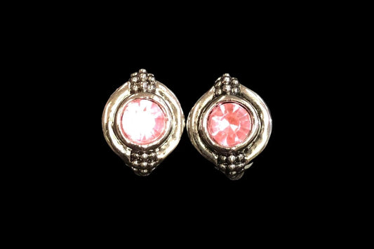 Pink Crystal and Silver Tone - Clip-on Earrings - Vintage