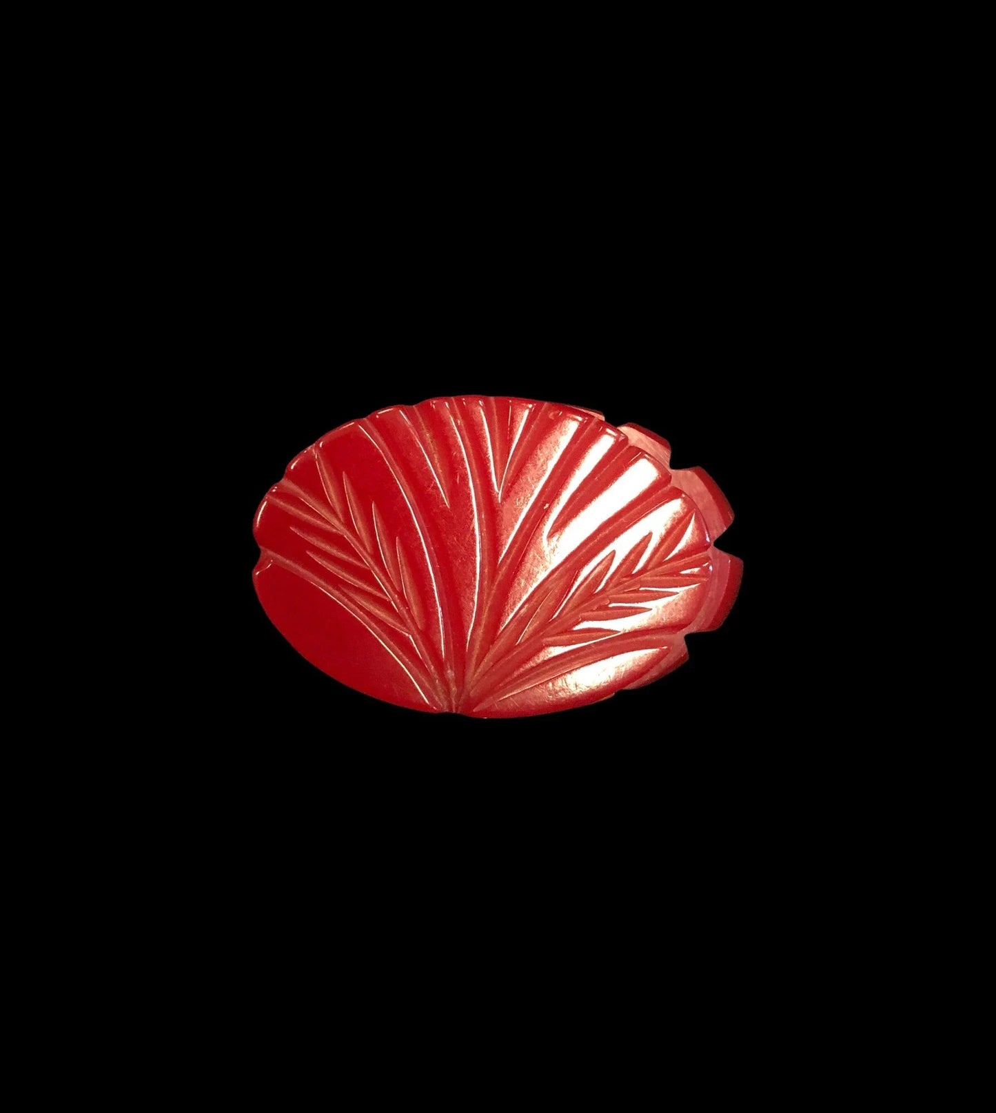 Cherry Red Bakelite Brooch with Deep Carvings - Vintage Brooch