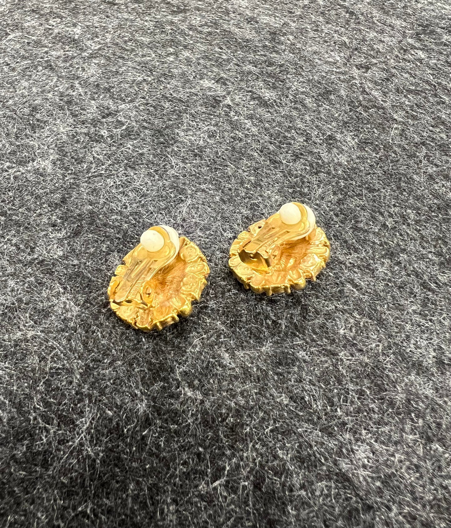 Aressa - Genuine Crystal Clip On Earrings - Vintage Pearl on Gold tone circled in Crystal Rhinestones