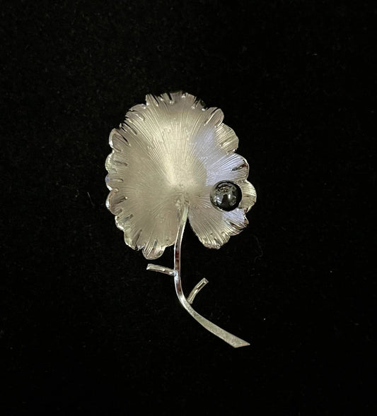 Sterling Silver Brooch with Black Akoya Pearl - Vintage