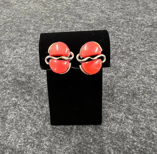 Mid Century Red Thermoset Earrings - Made by Coro