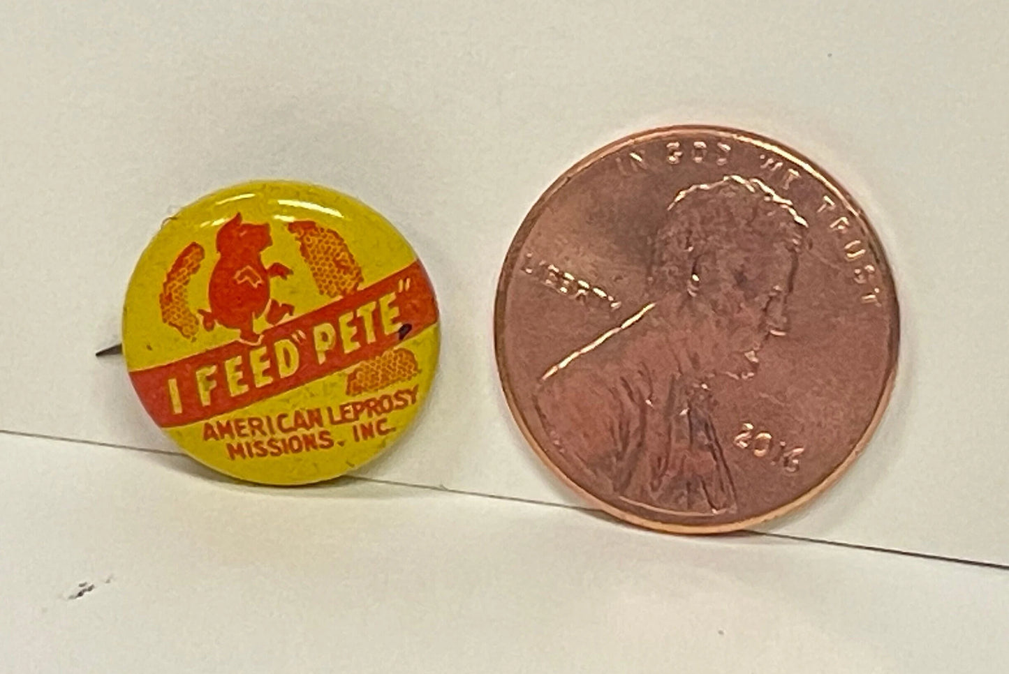 I Feed "Pete" - American Leprosy Missions INC Tiny Pin - RARE pinback
