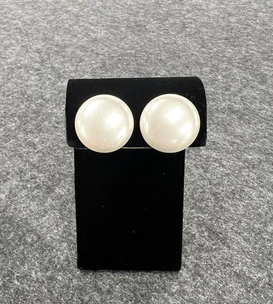 Large Pearl Circle Clip-on Earrings - Large Shiny - Faux Pearl Earrings - Made in Japan - 1950s Earrings