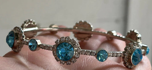 Aqua Blue and Clear Rhinestone Bangle Bracelet - Aqua Wedding Jewelry - Aqua Blue Prom Dress - Dainty Crystal And Aqua Bracelet