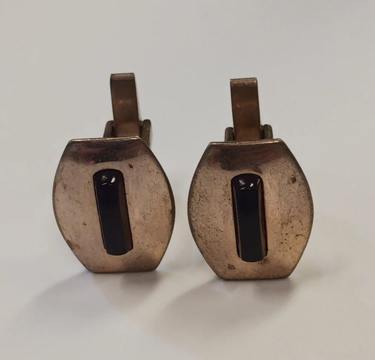 Gold Tone and Red Glass Art Deco Cuff Links - Men's Fashion - Vintage 1920-30s