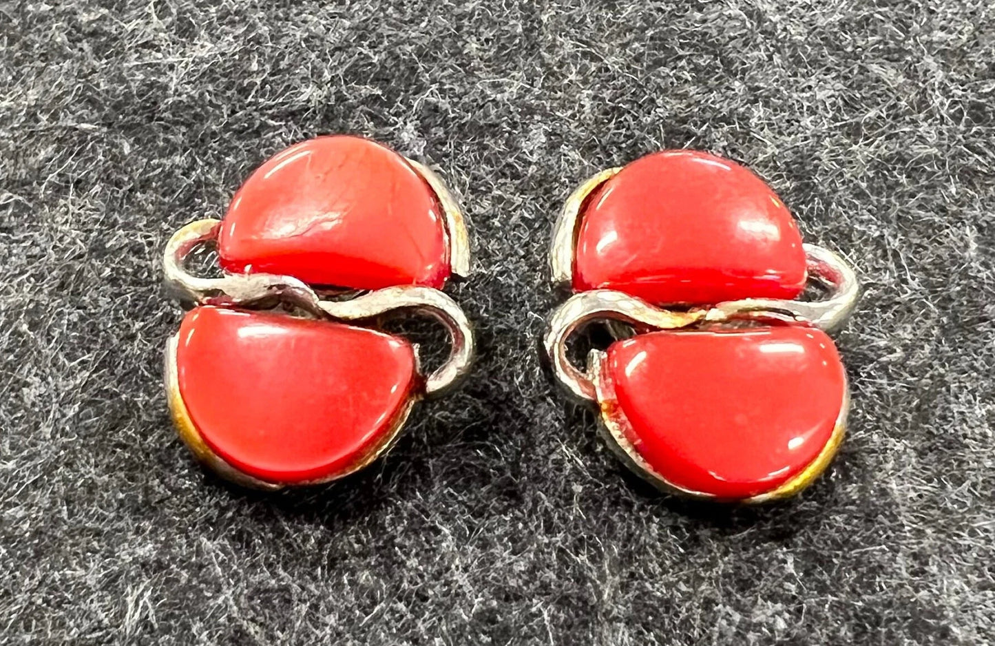 Mid Century Red Thermoset Earrings - Made by Coro