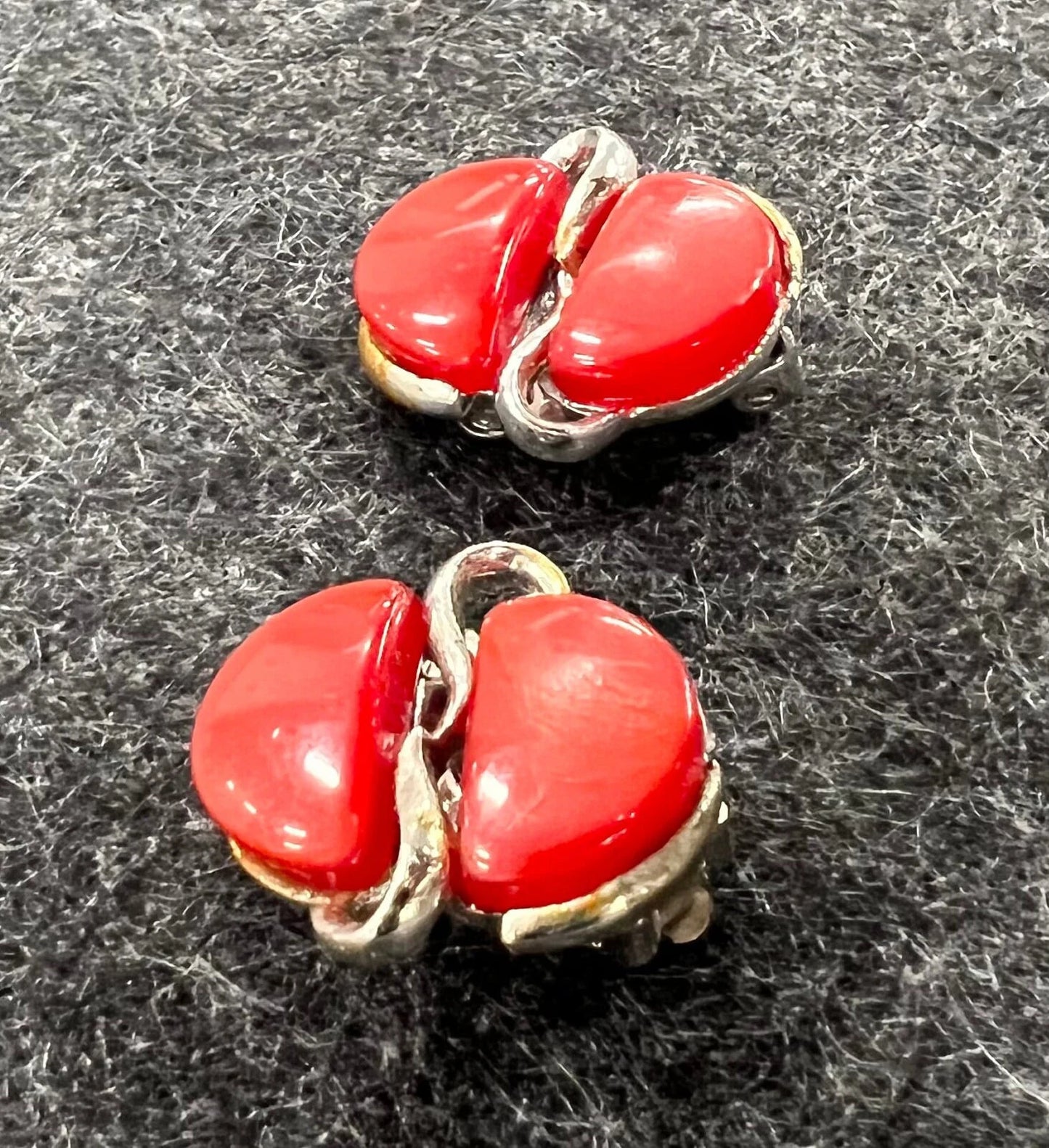 Mid Century Red Thermoset Earrings - Made by Coro