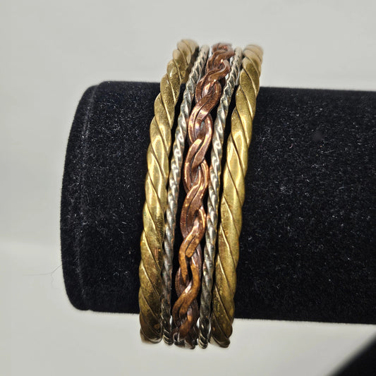Copper, Brass, and Steel Braided Cuff Bracelet - Adjustable Tri-Color Bracelet - Beautiful Boho Cuff Bracelet