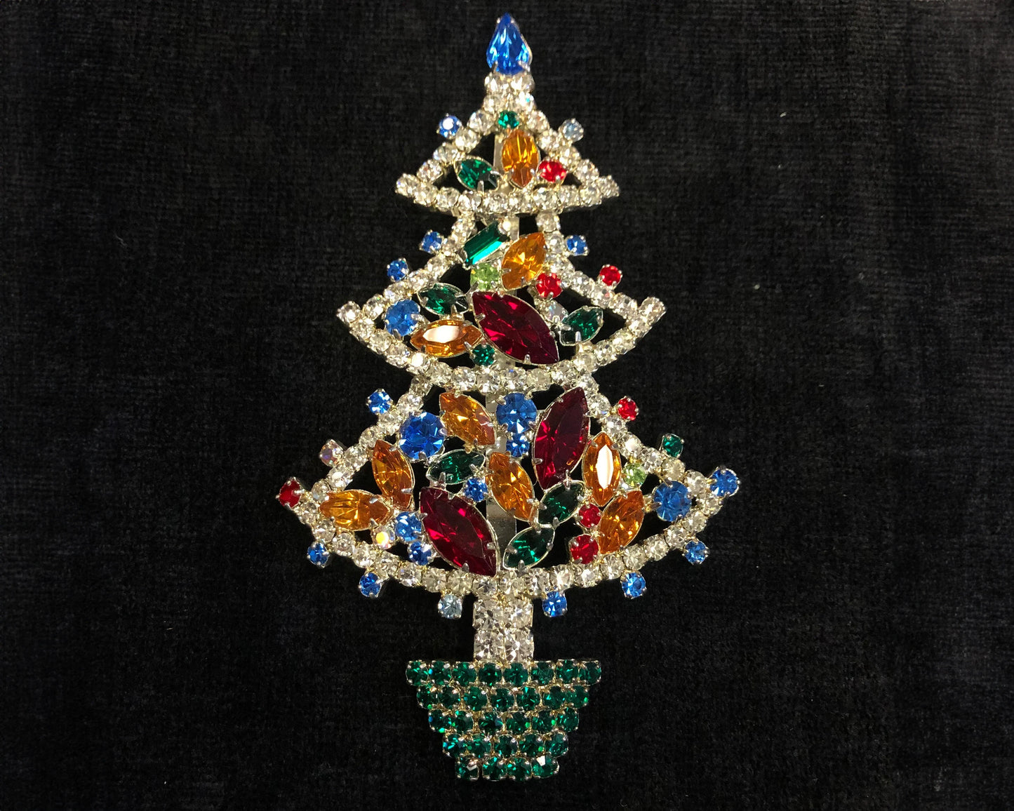 Crystal Christmas Tree Pin/ Brooch, Large, Colorful, and Vintage