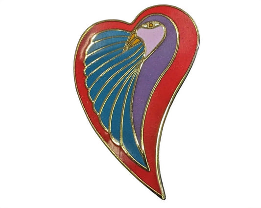 Laurel Burch  Signed Dove Heart Pin - Vintage Peace Brooch