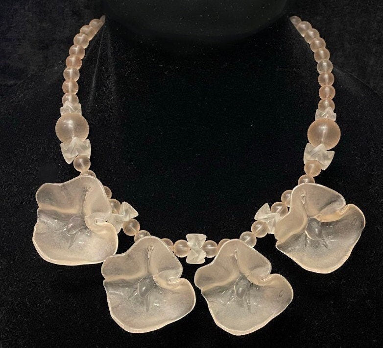 Pale Pink Delicate Lucite Blossom Necklace - Perfect for Bride or Prom Night