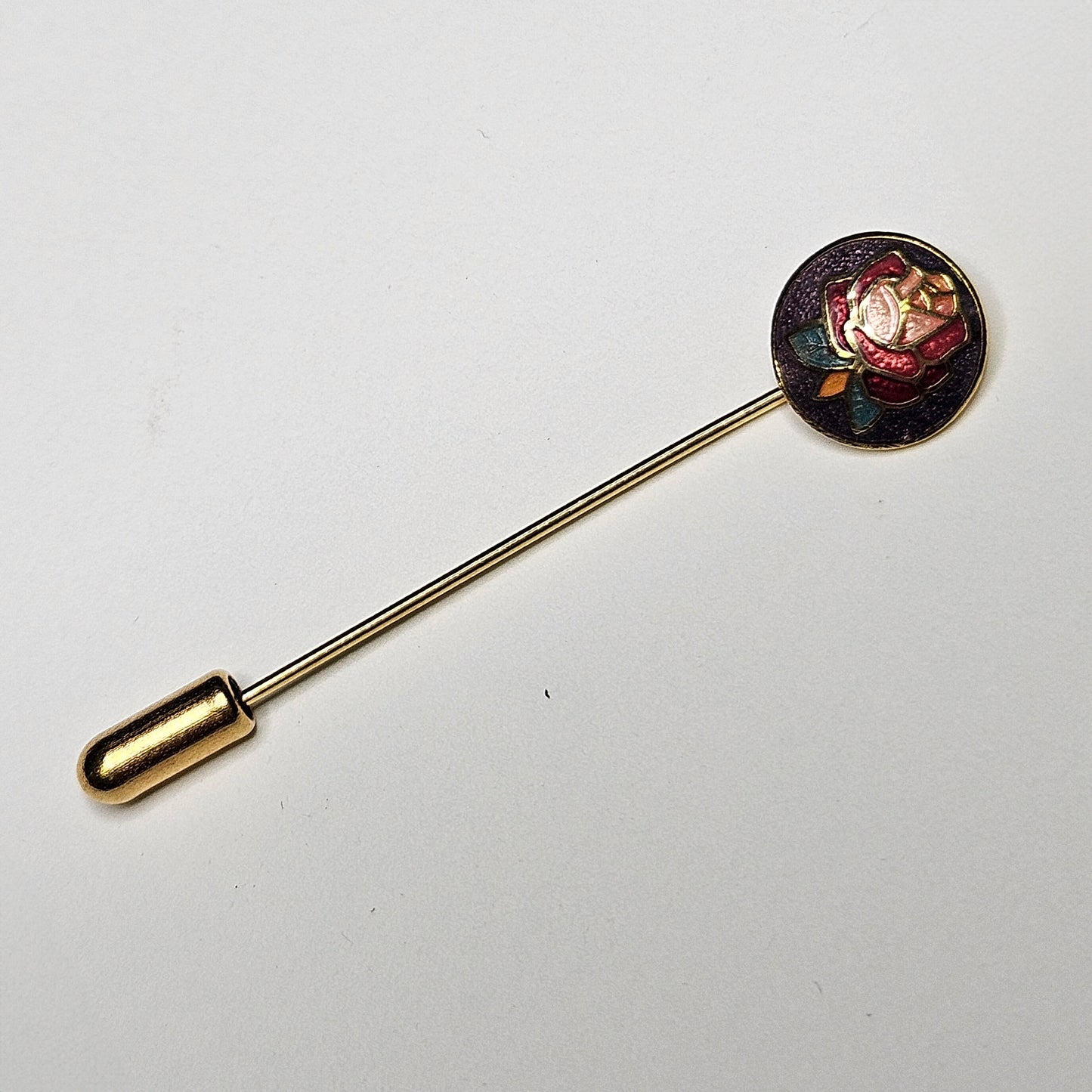 Cloisonne Rose Stick Pin With Dark Purple Background - Scarf Stick Pin - Cloisonné Rose Hat Pin - Decorate Sweater with Rose Pin