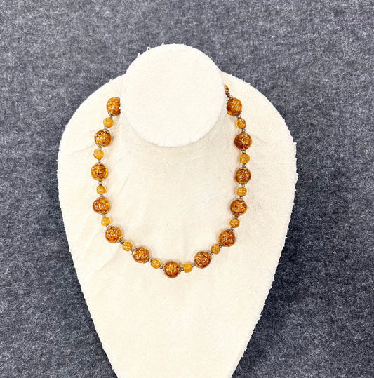 Sparkling Copper Murano Glass Necklace - Adjustable Length Glass Necklace - Choker to Princess - Copper Infused in Honey Colored Glass -MCM